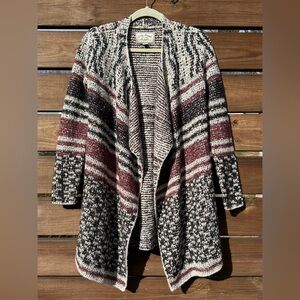 Lucky Brand Black Beige Maroon with Shimmer Open Knit Cardigan